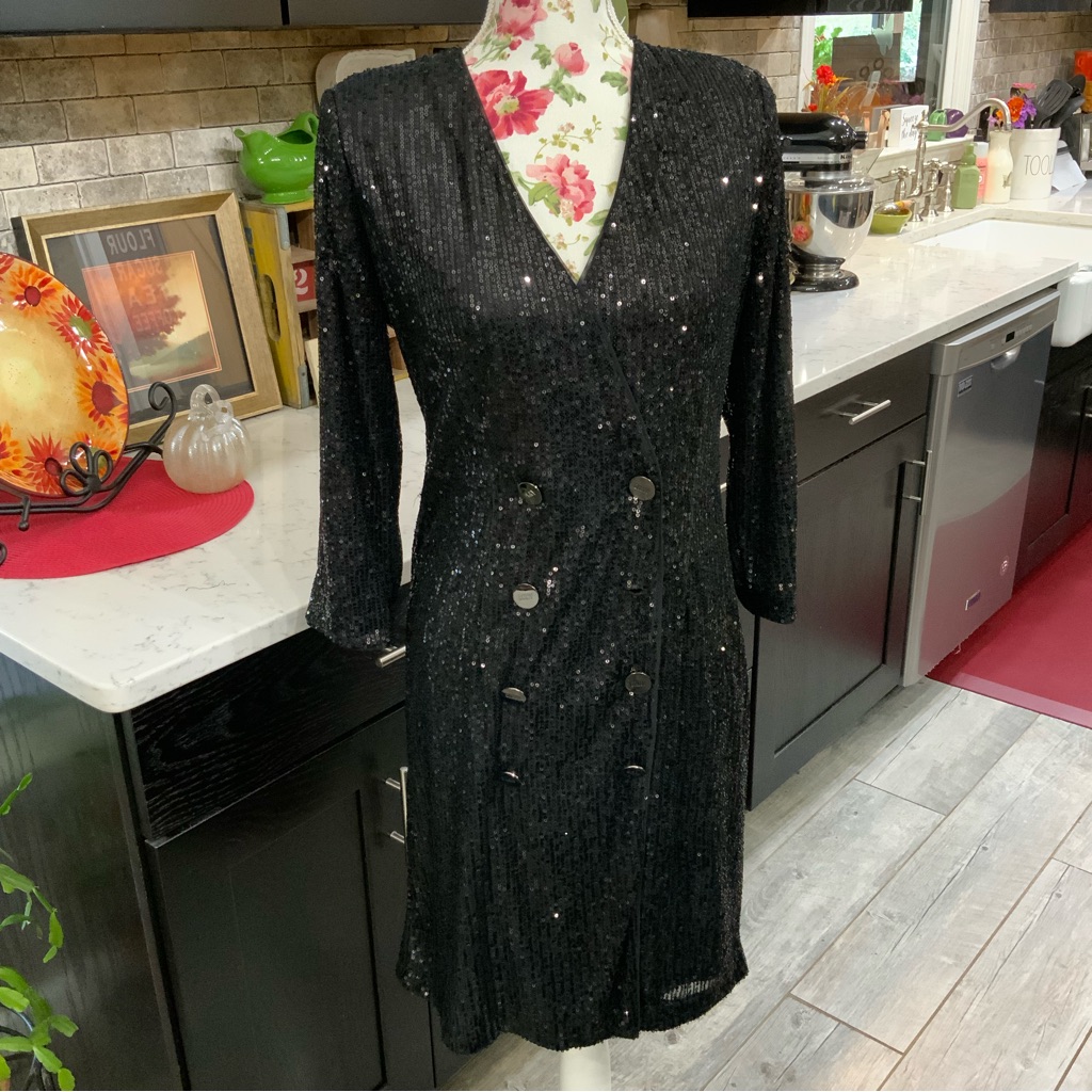 Dkny Black Double Breasted Sequin Blazer Dress Size 10 New With Tags $139
